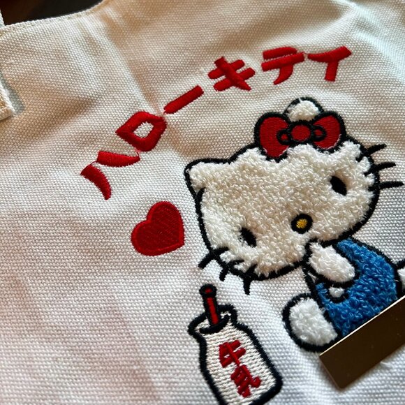 NWT Sanrio Hello Kitty Embroidered Canvas Tote Bag with Charm - Picture 6 of 11